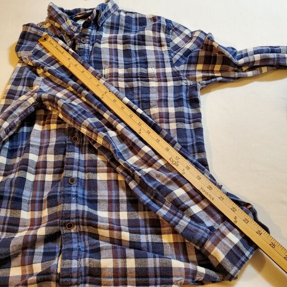 American Heritage Flannel Shirt Mens Large Slim Fit Button Down Plaid Blue Brown - Picture 6 of 10